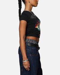 Ed Hardy Women's Flame Roll Baby T-Shirt Black