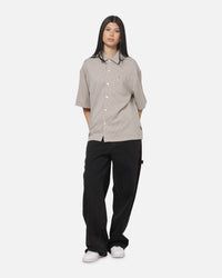 Carre Grid Short Sleeve Button Up Shirt Ecru Check