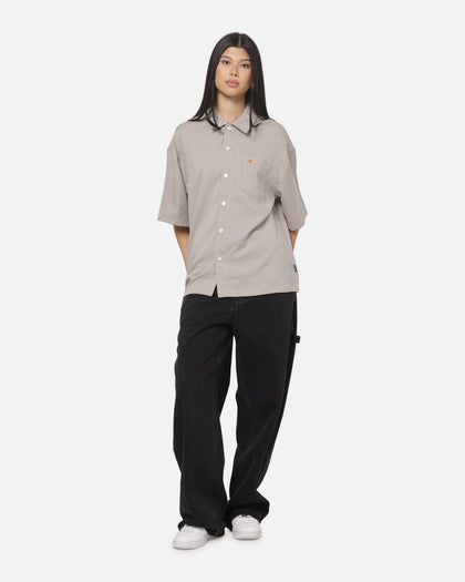 Carre Grid Short Sleeve Button Up Shirt Ecru Check