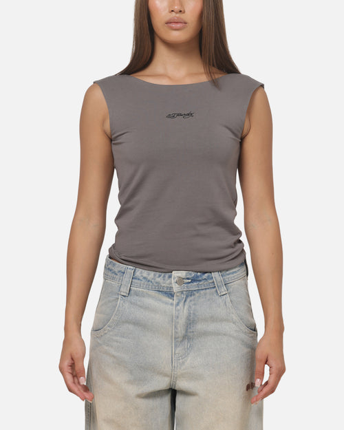 Ed Hardy Women's Cowl Back Top Grey