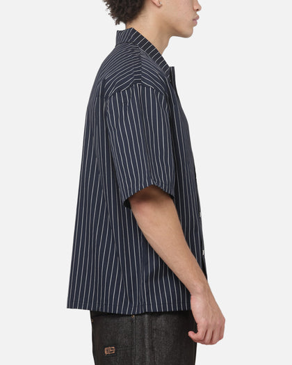 Carre Grid Short Sleeve Button Up Shirt Vintage Navy/Ecru Pinstripe