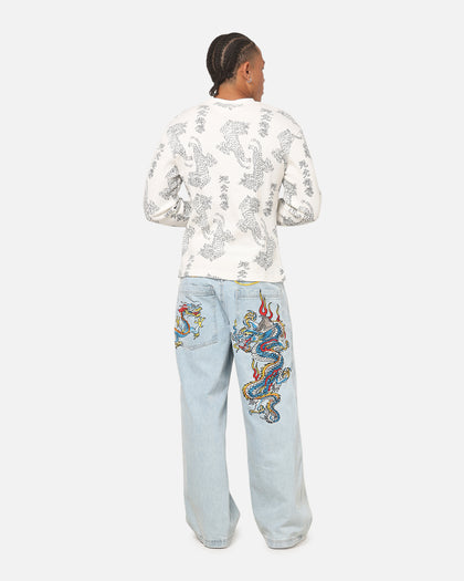 Ed Hardy Tiger Waffle Long Sleeve T-Shirt Off White