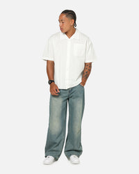 Saint Morta Raw Cut Twill Button Up Shirt Off White
