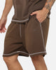New Era Acid Wash Fleece Shorts Brown
