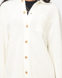 XXIII Zyair Knit Rib Long Sleeve Button Up Shirt Cream