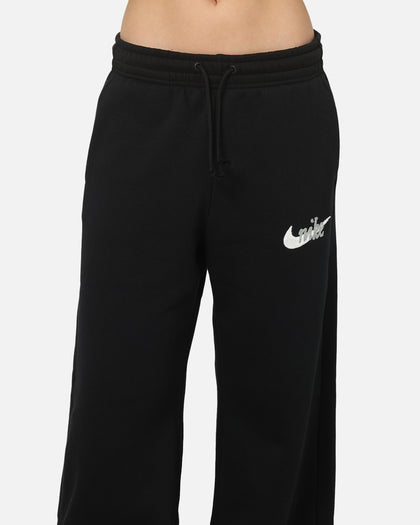 Nike Women's Sportswear Phoenix Fleece High-Waisted Wide-Leg Logo Pants Black/Summit White