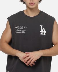 Majestic Athletic Los Angeles Dodgers Blackletter Script Box Muscle T-Shirt Washed Black
