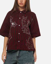 Ed Hardy Ghost Tattoo Button Up Shirt Plum