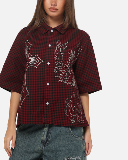 Ed Hardy Ghost Tattoo Button Up Shirt Plum