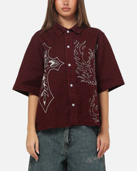 Ed Hardy Ghost Tattoo Button Up Shirt Plum