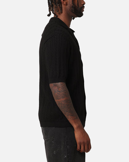 XXIII Terry Knit Button Up Shirt Black