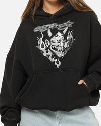 Ed Hardy Double Horns Hoodie Black Acidwash