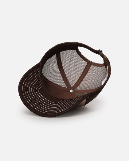 S Double Mid-Block Curved Peak Trucker Strapback Natural
