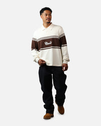 Carre Varsity Long Sleeve Polo Shirt Off White/Brown
