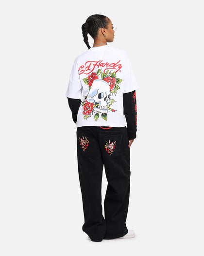 Ed Hardy Skull Layered Long Sleeve T-Shirt White