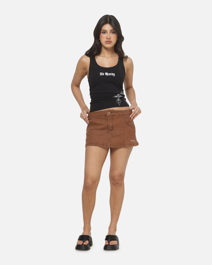 Ed Hardy Women's Waxed Denim Skirt Dirty Denim