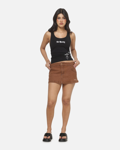 Ed Hardy Women's Waxed Denim Skirt Dirty Denim
