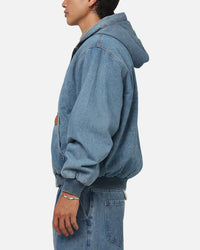 Carre Sherpa Lined Zip Hoodie Mid Blue Denim