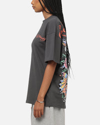 Ed Hardy Floral Skull T-Shirt Charcoal