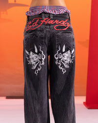 Ed Hardy Devil Wide Leg Denim Jeans Black