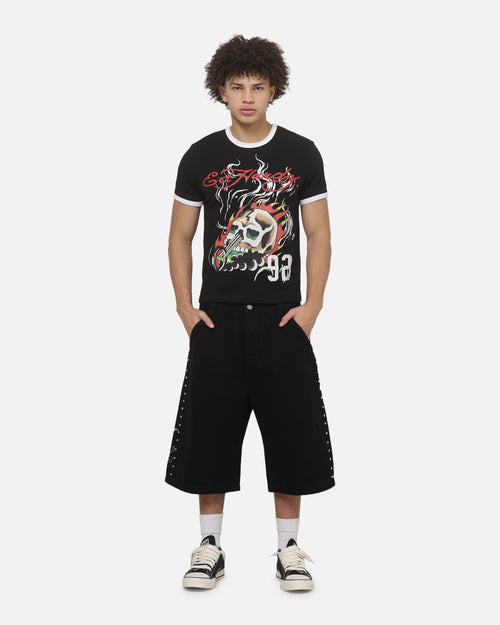 Ed Hardy Flame Skull Ringer T-Shirt Black