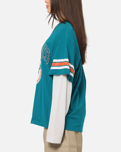 Mitchell & Ness Miami Dolphins Waffle Mock Layer Long Sleeve T-Shirt Teal