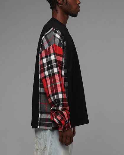 Loiter Script Flannel Long Sleeve T-Shirt Black