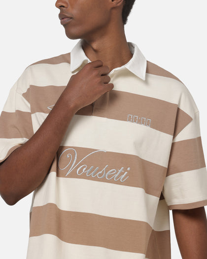 Vouseti Post Game Polo Shirt Latte White Stripe