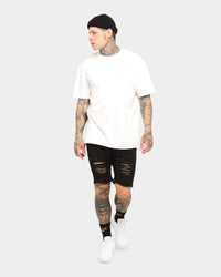 ENES Gunner Skinny Ripped Shorts Black