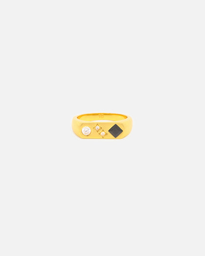 Saint Morta Iced Stars Signet Ring Gold