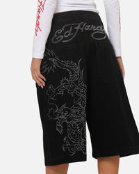 Ed Hardy Dragon Rhinestone Jorts Black