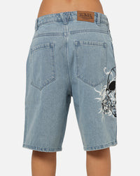Von Dutch Skull Jean Shorts Mid Blue Denim