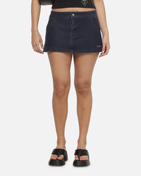 Ed Hardy Women's Waxed Denim Skirt Mid Blue