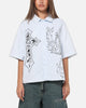 Ed Hardy Ghost Tattoo Button Up Shirt Blue Pinstripe