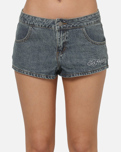 Ed Hardy Women's Signature Mini Shorts Mid Blue