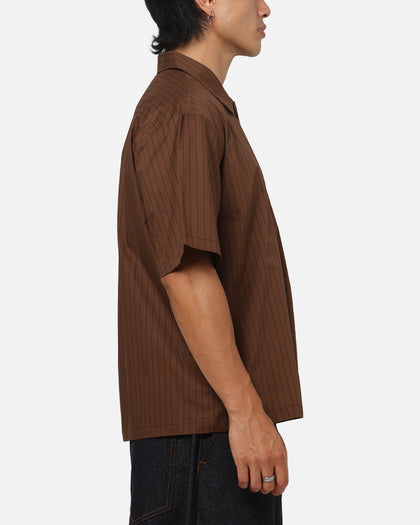 Carre Signature Rose Button Up Shirt Brown Pinstripe