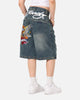 Ed Hardy Brave Hearts Jorts Washed Indigo