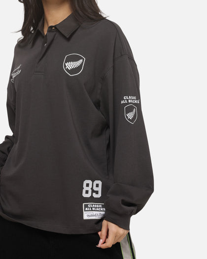Mitchell & Ness All Blacks Rugby Long Sleeve Polo Shirt Washed Black
