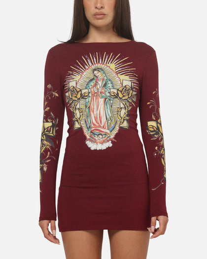 Ed Hardy Women's Divine Long Sleeve Dress Burgundy