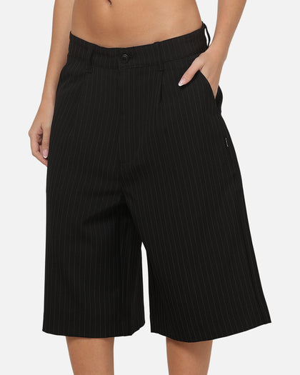 Carre Heritage Pleated Shorts Black Pinstripe