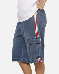 X-Large Oval Baggy Cargo Denim Shorts Indigo Blue