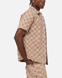 XXIII Checker Board Button Up Shirt Tan