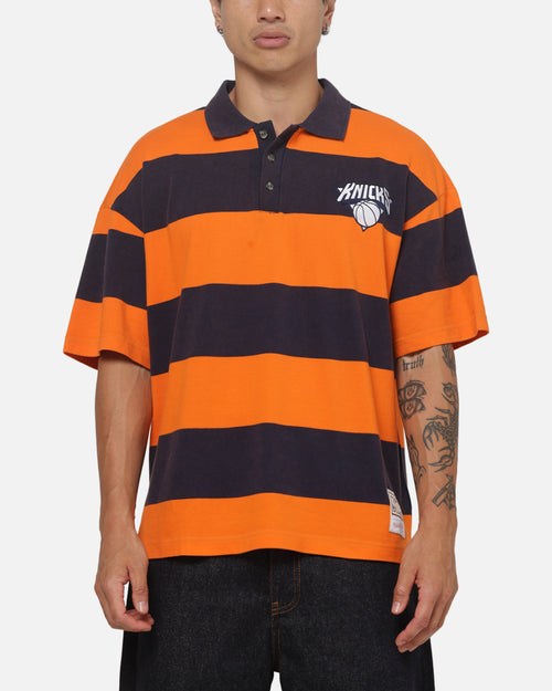 Mitchell & Ness New York Knicks Striped Polo T-Shirt Navy