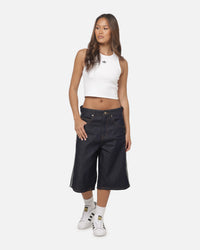 Adidas  Adicolor Jorts Mid-Rise Straight Leg Firebird Shorts Indigo Denim