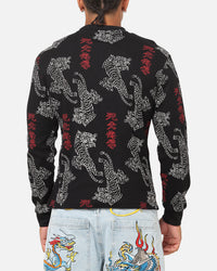 Ed Hardy Tiger Waffle Long Sleeve T-Shirt Black