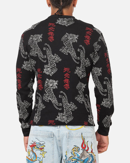 Ed Hardy Tiger Waffle Long Sleeve T-Shirt Black