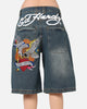 Ed Hardy Brave Hearts Jorts Washed Indigo