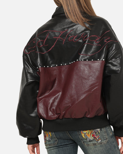 Ed Hardy Voltage Bomber Jacket Black/Burgundy