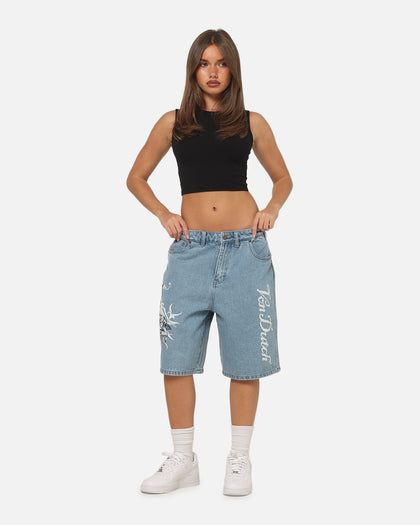 Von Dutch Skull Jean Shorts Mid Blue Denim