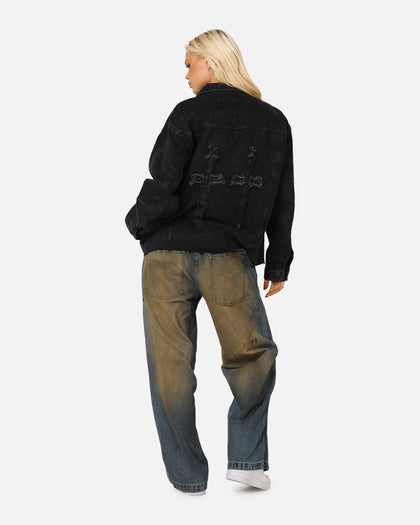 Saint Morta Daggers Cutoff Denim Jacket Vintage Black